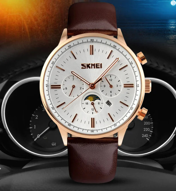 Waterproof Quartz Watch, Luxury Men's Three-Eye Watch