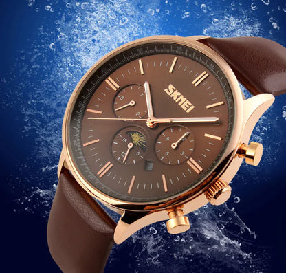 Waterproof Quartz Watch, Luxury Men's Three-Eye Watch